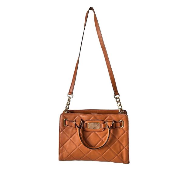 Michael Kors Quilted Shoulder Bag Carmel Tan Chain Multicompartment Handbag READ - Picture 14 of 16